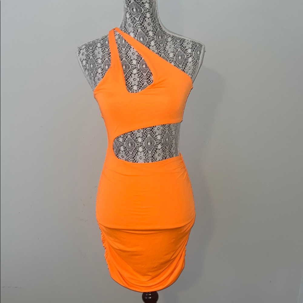 Orange One-Shoulder Cutout Dress